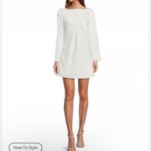 Gianni Biini Dionne Satin Long Sleeve Open Back ivory color Mini Dress